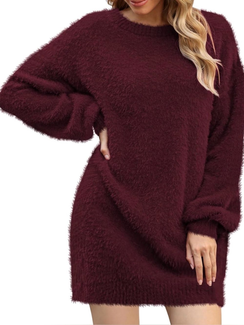 Meenew Women's Furry Pullover Sweater Dress Loose Oversized Long Knitted Tops